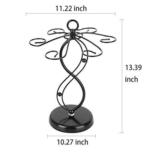 FOMANSH Countertop Wine Glass Holder - Freestanding Tabletop Stemware Storage Rack Metal Glasses Display Rack Black with 6 Hooks - color: Black-Double 8