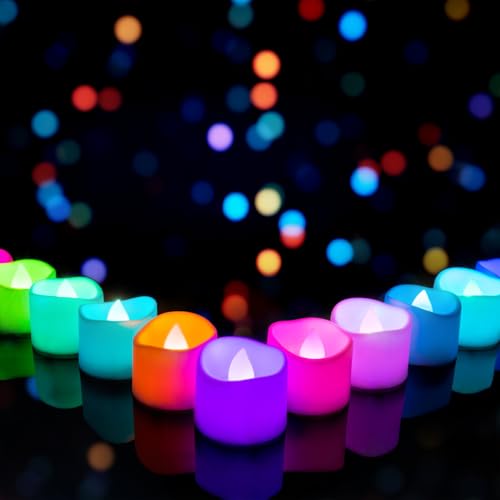 Homemory Multi Color Changing Tea Lights Battery Operated, 7-Color Changing LED Plastic Holiday Candles for Halloween, Pumpkin, Ofrenda, Christmas, Party, Dia1.5'' x H1.3'', 24-Pack [White Base] - color: 7 Color Changing Glow – White Body, size: Pack of 2