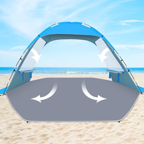 Gorich Beach Tent Sun Shelter for 3/4/6/8/10 Person with UPF 50＋ UV Protection, Lightweight & Easy Setup Beach Shade Canopy, Portable Beach Shade Tent Beach Cabana - color: Blue, size: 10 Person