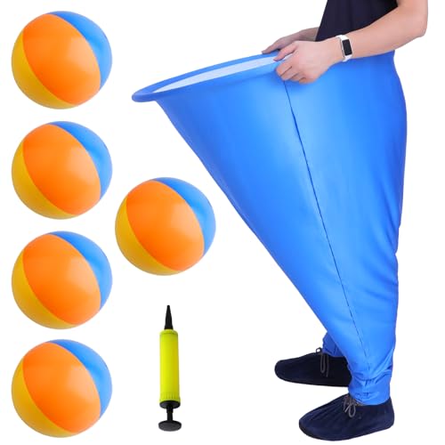 Granny Pants Yard Game Set for Adults, Oversized Granny Pants with 5 Bouncy Balls and 1 Pump, Giant Stretchy Pants, Fun Tossing Games Props for Outdoor Parties, Group Gatherings and Family(Blue) - color: Blue, size: Large