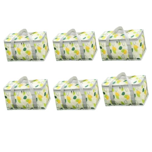 Set of 6 Foldable Insulated Picnic Bags, 14L Large Capacity Cooler Bag with Zippered Top, Reusable Thermal Beach Basket for Outdoor Travel Groceries (Green Leaves) - color: Green Leaves