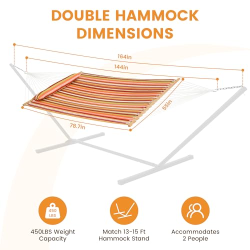 Lazy Daze Hammocks 12 FT Quilted Fabric Double Hammock with Spreader Bars and Detachable Pillow, 450lbs Weight Capacity, Vivid Stripe - color: Vivid Stripe