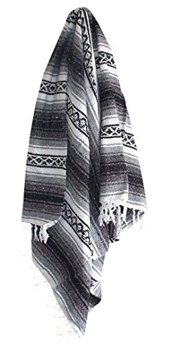 Del Mex Classic Mexican Blanket, Large Authentic Woven Falsa Throw (70"x50"), Artisan Southwest Décor for Beach, Yoga, Outdoors (Gray) - color: Gray
