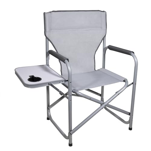 Zenithen Portable Outdoor Director's Folding Chair with Side Table Perfect for Sporting Events, Outdoor Activities, Camping, Patio Furniture, and Relaxing, Light Grey - color: Silver