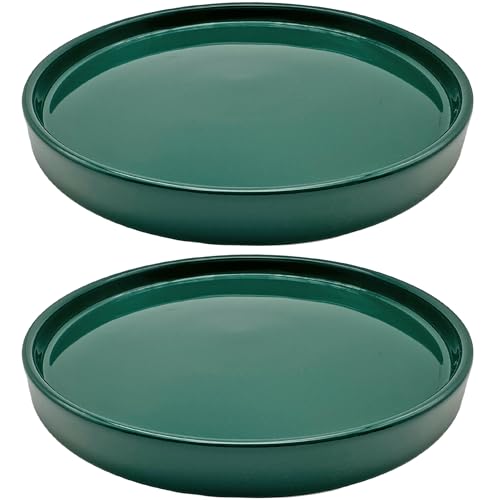 2 Pack Ceramic Plant Saucer Pot Tray 7 Inch, Planter Saucers 4 5 6 7 8 9 10 11 12 13 Inch for Indoors Outdoor, Durable Sturdy Flower Drainage drip Water Tray for Glazed Pots Base (7 Inch-Green) - color: Green, size: 7in 2pack