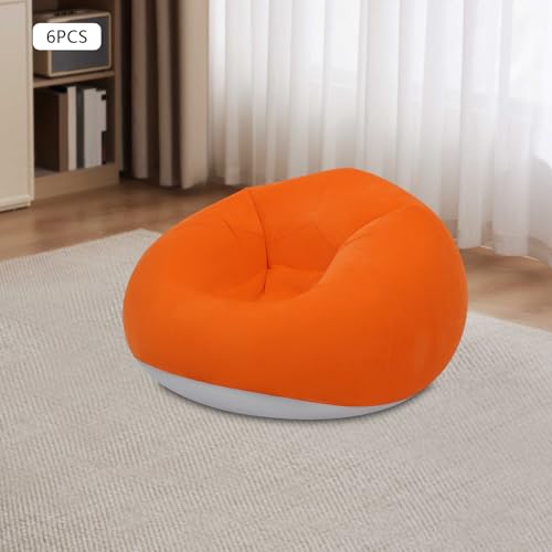 6PCS Inflatable Lazy Sofa, Portable Inflatable Couch, Outdoor Camping Chairs, Inflatable Bean Bag Chairs, Folding Portable Bean Bag Loungers Couch (Orange x6)