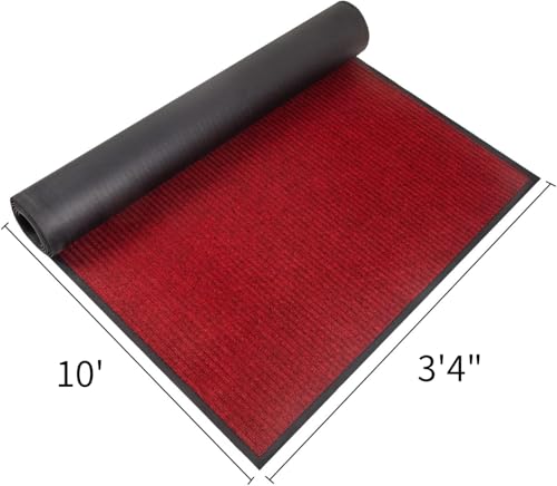 TANYOYO 3' X 10' Commercial Grade Door Floor Mat Brush Step Entrance Mat Vinyl Backed Utility Doormat Heavy Duty Floor Rugs Commercial Outdoor Carpet Indoor Outdoor Entrance Mat， red - color: Red, size: 3'4" x 9'10" (Rectangular)