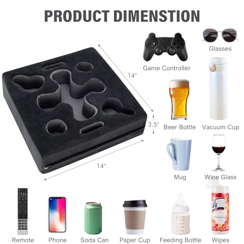 Couch Cup Holder-Sofa Cup Holder Pillow Tray Caddy Cupholder Hearted for Bed, Rv, Tv, Car, Man Cave, Backseat for Remote, Drinks, Snacks (DarkGrey) - color: Grey
