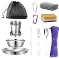 Scout Camping Mess Kits Stainless Steel Utensils Camping Dinnerware Kit Boy Scout Dishes Set Girl Scout Mess Kit with Mesh Bag Camping Cutlery Set Travel Trip School Camp Easy to Carry Clean
