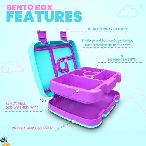 YOLAY Bento Box for Kids Lunch Box Leak-Proof, 5-Compartment Lunch Box Kids for Ages 3-10, Durable with Anti-Slip Base, Suitable for Schools, Outdoor and Travel (Unicorn) - color: Unicorn