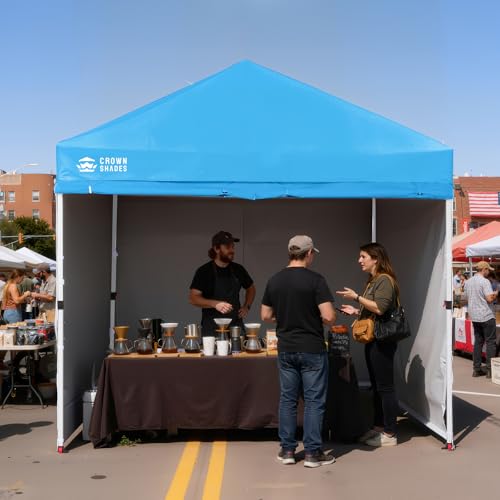 CROWN SHADES 10X10 Commercial Instant Canopy Pop Up Tent with Center Lock, 300D Fabric, 4 Sidewalls, Sto'N Go Bag, Sky Blue - color: Sky Blue, size: 10x10 Classic