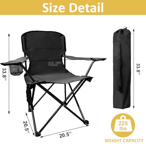 Folding Camping Chair with Cup Holder & Storage Bag, 225lbs Capacity, Large Anti-Sink Feet, Breathable PE Coated Fabric for Outdoor, Hiking, Beach, Fishing, Backpacking, Black - color: Black, style: 1PACK