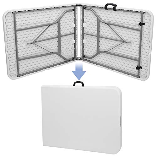 JupiterForce 6ft Plastic Folding Table Indoor Outdoor Portable Heavy Duty Foldable Camping Table, Fold-in-Half Utility Table Dining Picnic Table for Party Wedding Event, White - color: White, size: 6FT