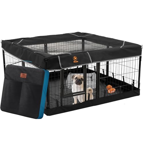 PJYuCien Dog Playpen Outdoor Plus Storage Bag, 24" H 8 Panels Puppy Pen with Square Bottom & Top Cover, Heavy Duty Dog Fence for Camping - style: 8-Panels 24.0"W