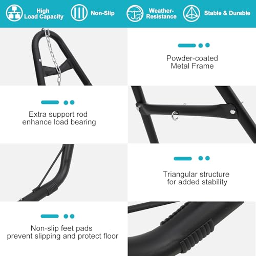 Universal 2 Person Hammock Stand, Heavy Duty Steel Hammock Stand 550 lbs Capacity, Fits 9 to 14 Foot Hammocks for Outdoor Indoor Adjustable Portable Hammock Stand with Chain, Hook, and Carrying Bag - size: Medium