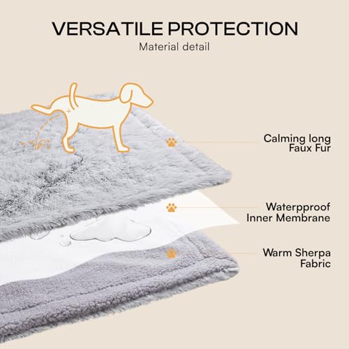 Luciphia Large Waterproof Dog Blanket for Pet Washable Liquid Proof Bed Intimacy Protection Shaggy Plush Calming Long Faux Fur Couch Cover Calming Cat Throw Blankets, Mist Grey, 60" x 80" - color: Mist Grey, size: 60"x80"