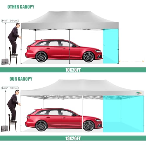 COBIZI 13x26 Heavy Duty Pop Up Canopy with 6 Sidewalls Party Tent Outdoor Wedding Large Event Tent with Roller Bag for Garden Lawn Waterproof UPF 50+ Easy Up, White (Framework Upgraded) - color: White, size: 13x26 With 6 Sidewalls