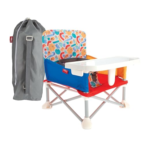 Nuby Pop-Up Booster Seat with Removable Tray - 6+ Months - Portable Booster Seat for Floor for Indoor/Outdoor Use - 3-Point Safety Adjustable Straps - Summer Travel Essentials - Fun Faces - color: Fun Faces