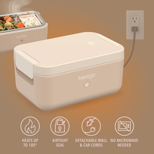 Bentgo Heat - Electric Lunch Box - Portable Food Warmer for Adults, Heated Lunch Box for Work, Travel, School & On the Go, Plug Into Wall or Car, Ideal for Ages 14+, 12V/24V & 120V Cords (Latte) - color: Latte