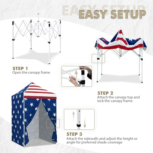 EAGLE PEAK 5x5 Instant Canopy with 4-Side Wall Panels, Small Pop up Portable Canopy Tent with Carry Bag, Light Weight Sun Shelter for Sports, Camping and Beach, American Flag - color: American Flag