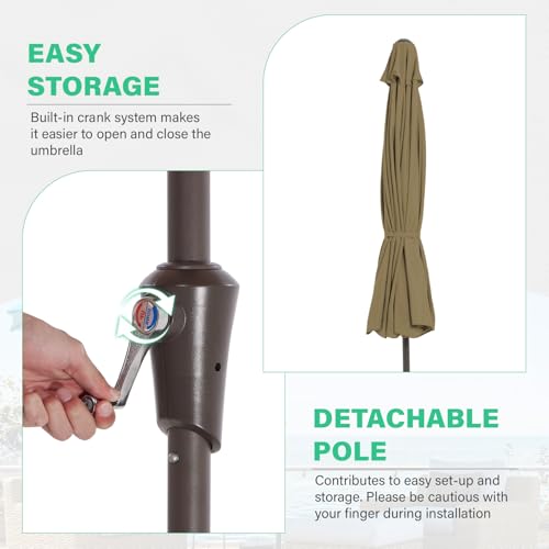 JEAREY 9 FT Patio Umbrella Outdoor, Table Umbrellas Market Umbrella w/Push Button Tilt/Crank, 8 Sturdy Ribs(Tan) - color: Tan