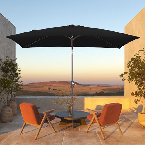JEAREY 6.5x10 ft Rectangular Patio Umbrellas Rectangle Outdoor Umbrella with Push Button Tilt and Crank, Market Table Umbrella 6 Sturdy Ribs UV Protection for Poolside Garden Backyard Deck, Black - color: Black, size: 6.5x10ft