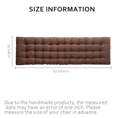 ELFJOY Lounge Chair Cushion Faux Linen Zero Gravity Chair Cushion with Ties Thick Padded Long Bench Cushion for Recliner Chaise Longue Sun Lounger Bench Porch Swing Coffee 63 Inch - color: Coffee