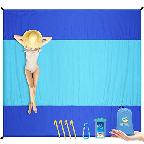BYDOLL Nylon Beach Blanket Waterproof Sandproof Oversized 7'x7' Suits 1-5 Adults Sand Free Extra Large Blanket Lightweight Soft Picnic Mat for Beach Travel Camping - color: Blue2, size: 7'x 7'