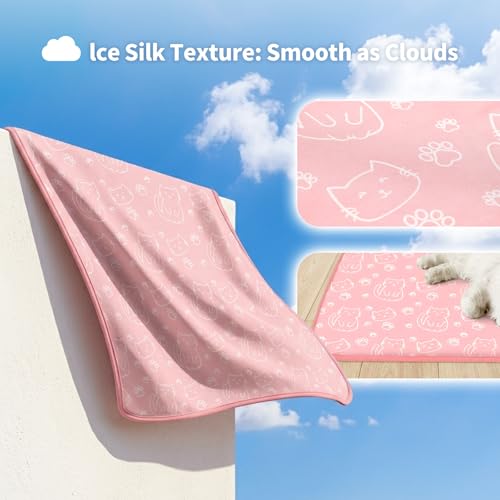 NWK Pet Cooling Mat -Q-Max>0.345 Ice Silk Cooling Mat for Dogs & Cats Portable & Washable Pet Cooling Blanket, Car Seats, Beds for Summer (Pink Cat, 27'' X 20'' X 0.3'') - color: Pink Cat, size: Medium (27'' X 20'' X 0.3'')