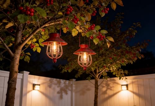 YAKii 2 Pack Solar Lantern Hanging Waterproof Outdoor Metal Solar Lamp with Warm White Light Decorate for Yard Garden Pathway Patio Porch Decor (Red) - style: Red-2pack