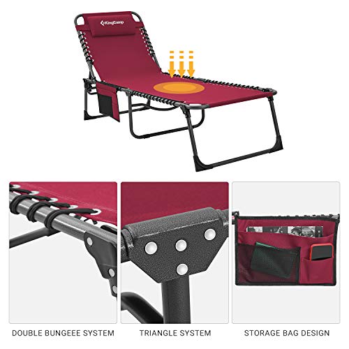 KingCamp Portable Folding Camping Cot Adjustable 4-Position Patio Reclining Lounger Chair with Pillow Pocket for Garden Yard Lawn Sunbathing Supports 265lbs - color: Urbanlite Wine-1 Pack