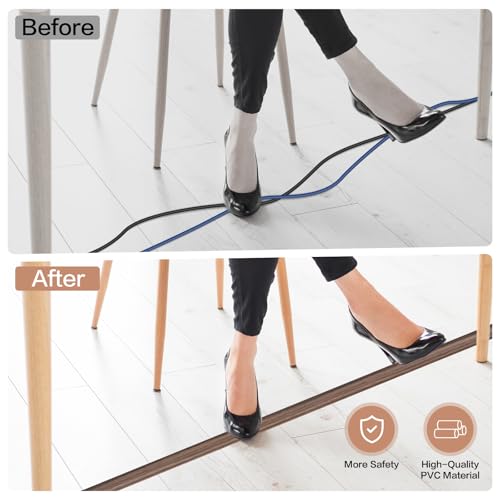 Floor Cord Cover Self Adhesive Cord Hider Floor Extension Cord Covers for Floor Power Cord Protector Cable Management Prevent Cable Trips Cable Cavity 0.32" W x 0.32" H (Smoked Brown Wood, 20Ft) - color: Smoked Brown Wood, size: 0.79" x 20'