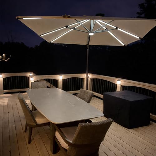 PURPLE LEAF 10 Feet Patio Umbrella Outdoor Cantilever Solar Powered LED Square Umbrella Aluminum Offset Umbrella with 360-degree Rotation for Garden Deck Pool Patio, Beige - color: Beige, size: 10' X 10', style: Standard（LED）