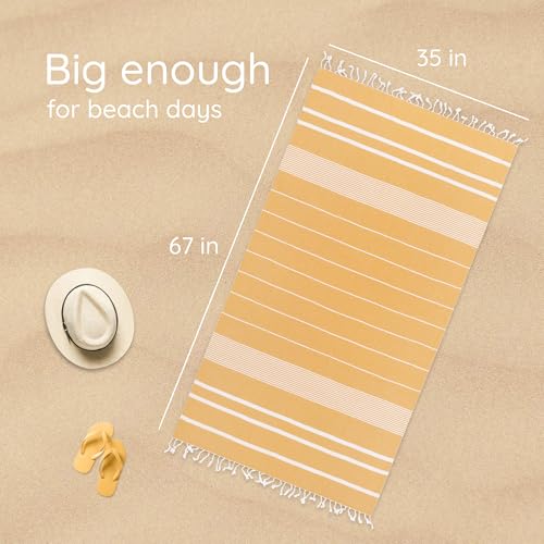 Premium Turkish Beach Towel – 100% Cotton, Quick Dry, Sand Free, Oversized Beach Towels 35”x67” – Ideal for Travel, Pool, and Beach Blanket – Honey Yellow Color - color: Yellow