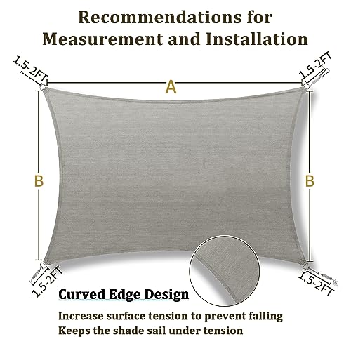Shade&Beyond Shade Sail 20'X20' Rectangle Light Grey Breathable UV Block Outdoor Canopy for Backyard Patio Pergola Garden Deck(We Make Custom Size)