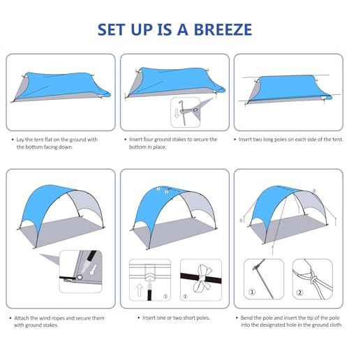 Beach Tent - Beach Shade Canopy Compact Fold (16.9x3.9″), Own Patent, 360° Ventilation, Large Side Storage Pocket, UV Protection Portable Sun Shelter for Beach (Blue, 106 * 65 * 61″) - size: 106*65*61″ without sail