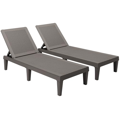 Devoko Outdoor Chaise Lounge Chair Set of 2 for Outside Pool Patio, Adjustable Waterproof Easy Assembly Chaise Lounge Outdoor (Deep Brown, Set of 2) - color: Deep Brown, size: 75 in Depth