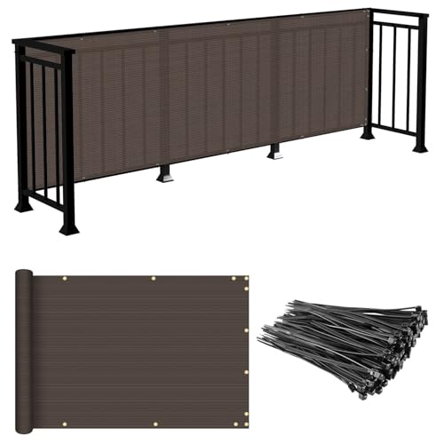 E&K Sunrise 3' x 25' Balcony Privacy Fence Screen Cover with Zip Ties Outdoor Screen Fence UV Protection for Deck Patio Backyard Apartment Pool Porch (Brown)