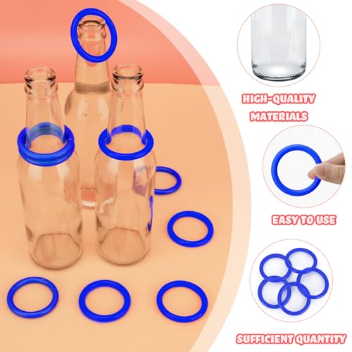 30 Pcs Ring Toss Game Carnival Game Set Include 24 Plastic Throw Rings and 6 Glass Bottles for All Occasions and Events, Summer Backyard Fun, Beach, Carnival Party Favor - color: Blue, size: 1.57"