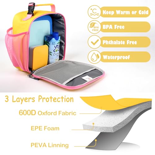 CaCTOUR Lunch Box Kids,Premium Insulated Lunch Bag for Girls Boys,Soft Bag Mini Cooler Back to School Thermal Reusable Lunch Bag for Work School Picnic (Yellow) - color: B-Yellow