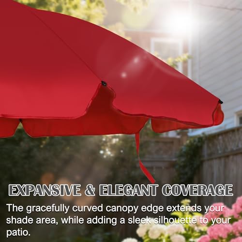 Blissun 6.5ft Patio Umbrella with Push Button Tilt & Height Adjustable, UV50+ Sun Protection with Sturdy Fiberglass Ribs & Iron Pole, Market Umbrella for Outdoor Table Garden Backyard Beach - color: Red