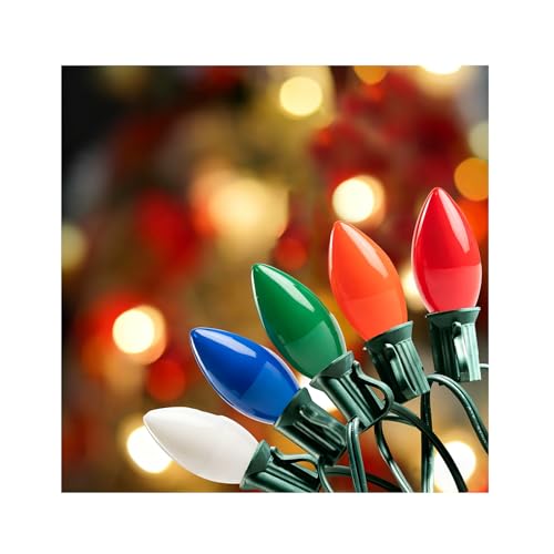 C9 26ft Indoor/Outdoor Ceramic Multicolor Incandescent Christmas String Lights with 25 Bulbs and E17 Base | 120V, 7W - style: Ceramic Multicolor Incandescent
