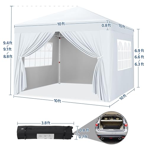 Yaheetech 10x10 Pop Up Canopy with 4 Removable Sidewalls, Portable Enclosed Instant Tent, Waterproof Outdoor Tent, Beach Sun Shelter with 4 Sandbags, 12 Stakes & 4 Ropes, Silver-Coated White - color: Silver-Coated White, size: 10x10