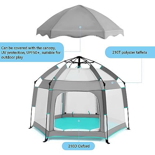 Bend River Baby Playpen with Canopy, Portable Baby Beach Tent, Toddler Play Yard Indoor and Outdoor, Foldable Mosquito Net for Infant - Grey - color: Grey