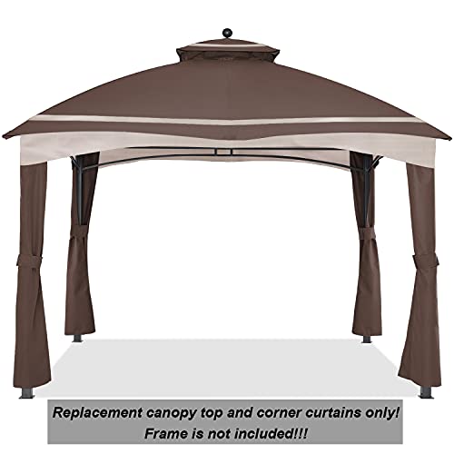 ABCCANOPY Riplock Gazebo Replacement Top for Lowe's Allen Roth #GF-12S004B-1,with Pole Coverings, Brown - color: Brown, size: Riplock Canopy+Pole Curtains