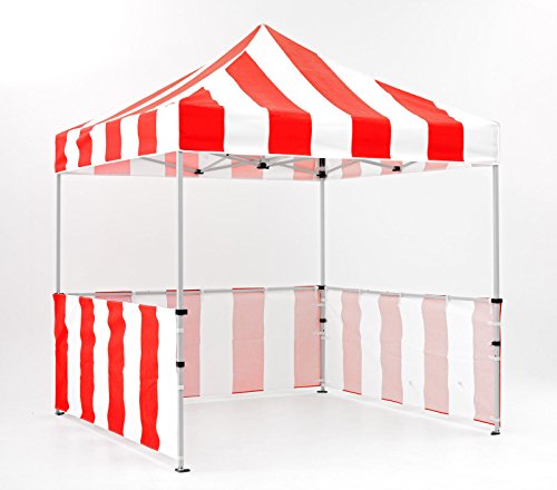 Impact Canopy 8' x 8' Pop-Up Canopy Tent, Carnival Tent Kit with Powder-Coated Steel Frame, Sidewall, and Half Walls, Red/White Stripe - color: Red, size: 8' x 8'