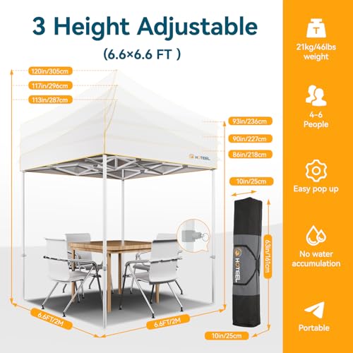 Hoteel 6.6x6.6 Pop Up Canopy Tent Heavy Duty with 4 Sidewalls, Waterproof Party Tent, Easy Set-up Commercial Instant Tents with Hand Bag, Rope & Nail, Hexagonal Leg (1-Year Warranty) - color: White, size: 6.6×6.6 （4 Walls）