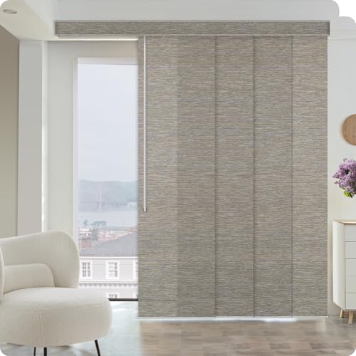 Graywind Manual Sliding Panels Natural Woven Panel Track Blinds Wand Control Window Blinds for Patio Sliding Glass Door Large Windows Width Up to 153", Custom Size (Terrazzo) - color: Natural Terrazzo