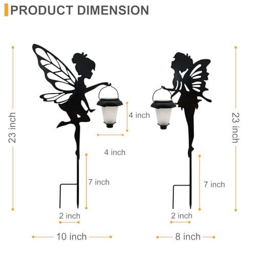 Solar Fairy Garden Stake Decorative Lantern, 2 Pack Metal Fairy Angel Garden Silhouette Lights for Lawn, Pathway, Patio, Yard Outdoor Decor - size: Fairy2