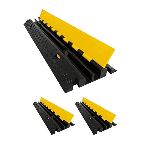 Electriduct Heavy Duty 2 Channel Cable Protector Traffic Wire and Hose Ramp Cord Cover 1.2 Inch Channels 12,000 lbs per Axle CP-RPS-212 - Rubber Black Base/Yellow Lid, 3 Pack - color: Black/Yellow, size: 3 Ramps